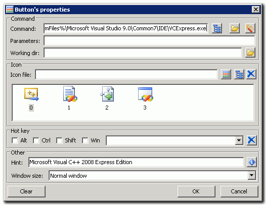 Button's properties dialog